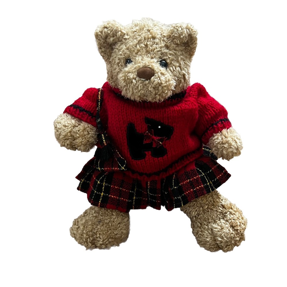 Build-a-Bear  14" BABW With Red & Black Plaid Scottie‎ Dog Outfit With Purse